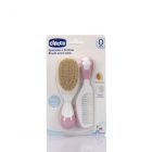 Chicco, Brush & Comb, Natural Bristles, For Infant From 0+ Months, Pink - 1 Kit