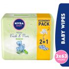 Nivea Baby Wipes, Fresh & Pure, With Aloe Vera Extract, 63 Pcs, 2+1 Free - 1 Kit