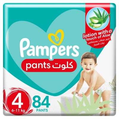 بامبرز، حفاضات كِلوت بيبي دراي، مع لوشن الصبار بجوانب مطاط وحماية من التسرب، مقاس 4، 9-14 كجم - 84 قطعة